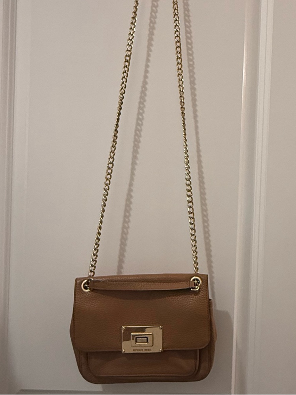Michael Kors Pebbled Leather Shoulder Bag in Brown with Gold Hardware